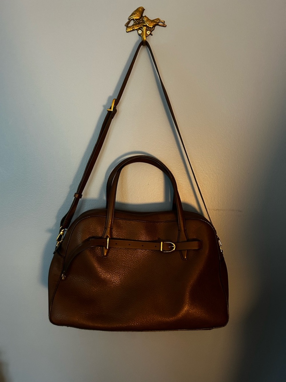 Madewell Large Rich Brown Leather Belted Satchel Tote Bag Quiet Luxury Style - Picture 4 of 5
